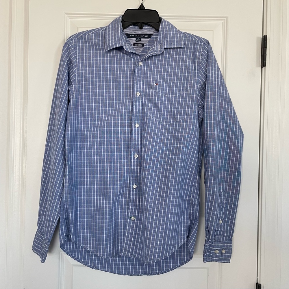 Tommy Hilfiger Men's Blue Striped 100% cotton Button Down Shirt